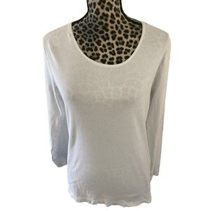 J Jill Perfect Pima Blouse Size L White Minimalist Long Sleeve Round Neck Cotton